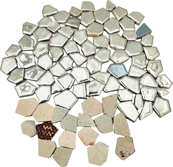 1.1 LB Porcelain Ceramic Mosaic Tiles,Broken Irregular Mosaic Tiles for DIY Craft Floor,Kitchen,Pool, Flower Pots Mosaic Making Supplies (Sliver)