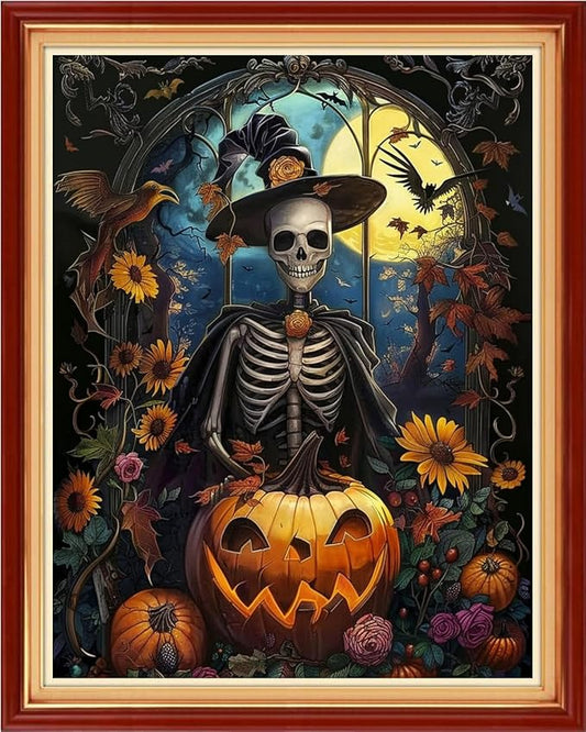Funchey Stamped Cross Stitch Kits, DIY Cross Stitch Pattern for Adults Beginners Needlepoint Kits Embroidery Kit Arts and Crafts 11CT-Skeleton Moon 16x20 inchs