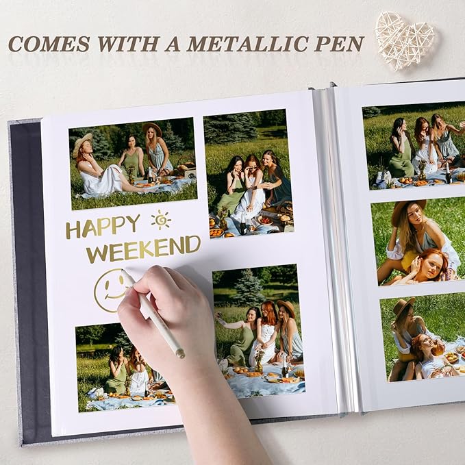 Aenbuslm Photo Album Self Adhesive Pages for 4x6 5x7 8x10 Pictures Scrapbook Magnetic Photo Albums with Sticky Pages Books with A Metallic Pen for Baby Wedding Family 11x10.6 Purple 40 Pages