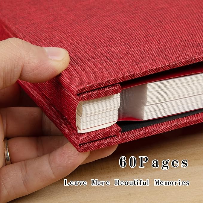 Spbapr Large Photo Album Self Adhesive Linen Cover Magnetic Scrapbook Album DIY Scrap Book 60 Black Sticky Pages for 4x6 5x7 8x10 10x12 Pictures with A Metal Pen