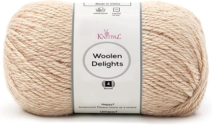 Woolen Delights Soft Wool Yarn for Crocheting, 3-Pack (522Yds / 300G), Free Patterns - #4 Medium Aran/Heavy Worsted Weight Wool Yarn for Knitting - Wheat Beige