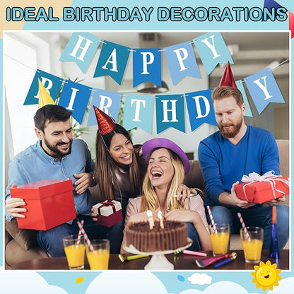 Mooliwe 171 Pcs DIY Custom Banner Kit Make Your Own Customizable Sign for Birthday Wedding Party Decoration Include 20 Paper Pennant 148 Letters and Numbers 1 Rope 2 Threading Device(Blue Series)