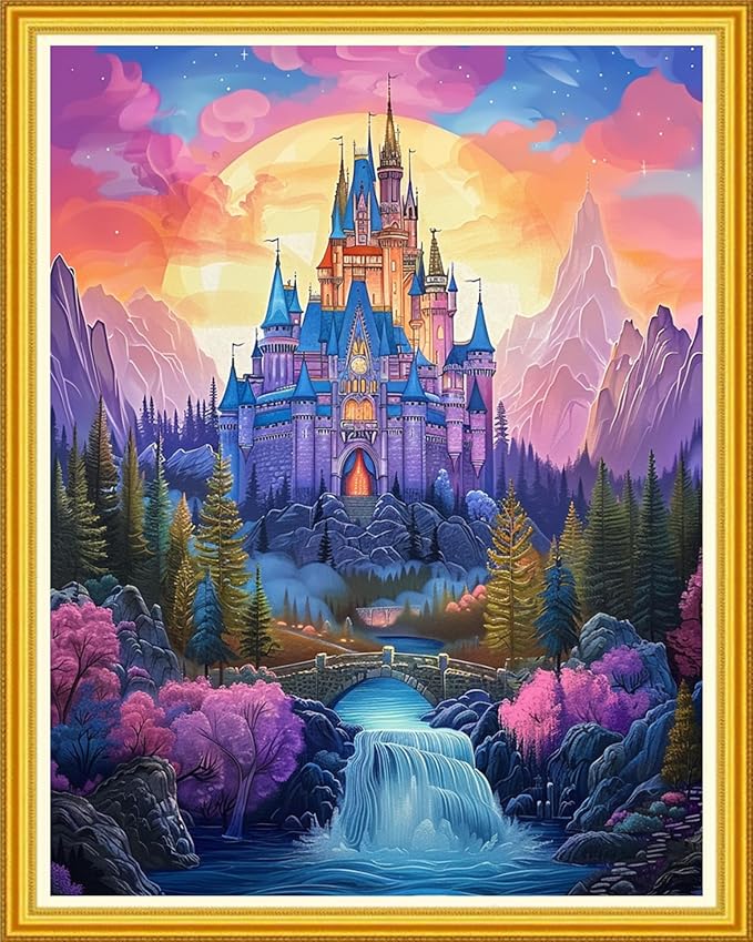 Magxvouy Cross Stitch Kits Stamped Full Range of Embroidery Kits,Cross Stitch Patterns Needlework Kits for Beginners 11CT Printed Kits&Magic Castle 16x20 inch