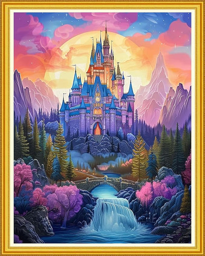 Magxvouy Cross Stitch Kits Stamped Full Range of Embroidery Kits,Cross Stitch Patterns Needlework Kits for Beginners 11CT Printed Kits&Magic Castle 16x20 inch