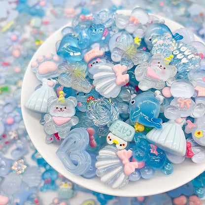 60 Pcs Slime Charms Bulk DIY Craft Making Kit, Cute Flat Back Resin Charms for Crafts (Blue)