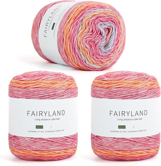 Aeelike Gradient Yarn for Crocheting, 3 Skeins Cake Yarns 100g (3.52 oz) 245m (267 Yards) # 3 Light Weight Super Soft Ombré Yarns for Making Blanket Scarves Sweaters, Pink Purple Gradient