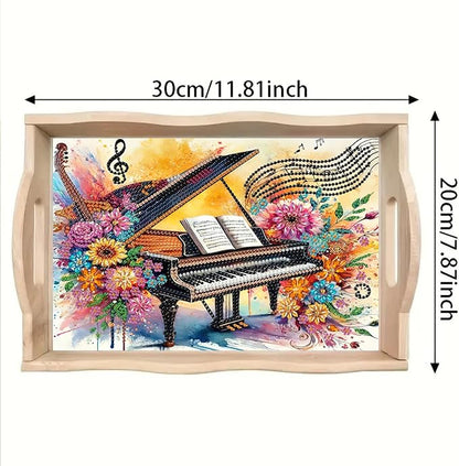 DoxQcs DIY Diamond Art Wooden Tray Kit Easter Food Tray with Handle Diamond Painted Table Decoration Tray for Breakfast Bar Dinner Table Diamond Art Painting for Beginners-#04-Piano