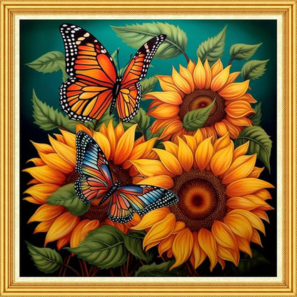 Foxhool Stamped Cross Stitch Kits,11CT Printed Cross Stitch Pattern Full Embroidery Kits for Beginner Needlepoint Kits-Sunflower Butterfly 18x18 inch