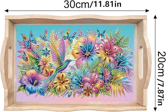 DIY Diamond Art Wooden Tray Kit, Food Tray with Handle Diamond Painted Table Decoration Tray, for Breakfast, Bar Dinner Table Diamond Dots Gem Painting Art Set for Beginners-#41-Hummingbird