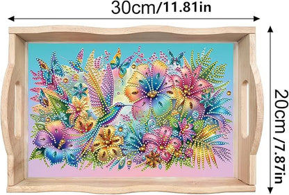 DIY Diamond Art Wooden Tray Kit, Food Tray with Handle Diamond Painted Table Decoration Tray, for Breakfast, Bar Dinner Table Diamond Dots Gem Painting Art Set for Beginners-#41-Hummingbird