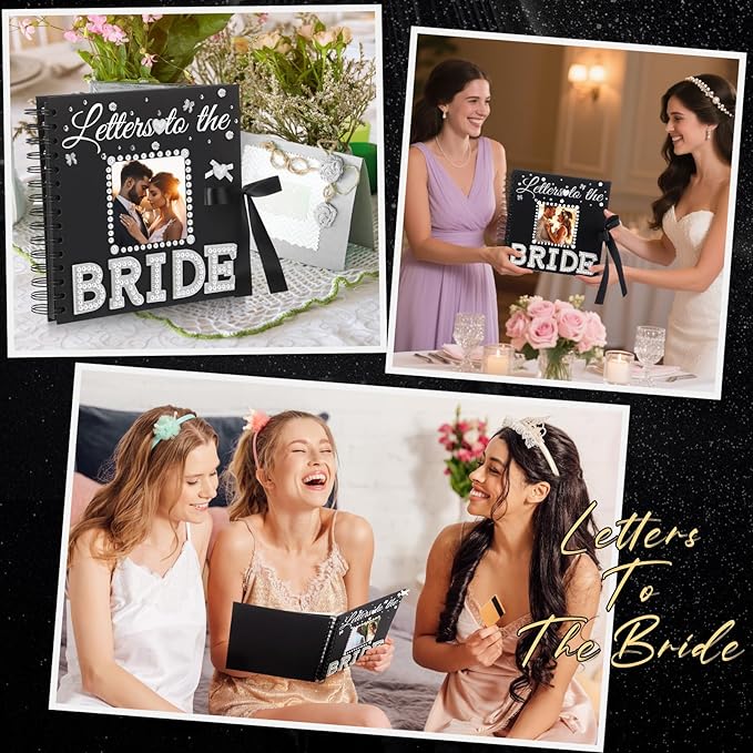 Fullhawl Letters To The Bride Scrapbook 8x8 Inch Bride Memory Book DIY Wedding Photo Album with Stickers and Markers for Wedding Engagement Bridal Shower Gifts Party Supplies, 40 Sheets (Bridal,Black)