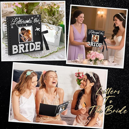 Fullhawl Letters To The Bride Scrapbook 8x8 Inch Bride Memory Book DIY Wedding Photo Album with Stickers and Markers for Wedding Engagement Bridal Shower Gifts Party Supplies, 40 Sheets (Bridal,Black)