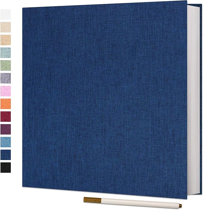 Vienrose Photo Album Self Adhesive 4x6 5x7 3x5 8x10 10x12 Scrapbook Album DIY Scrap Book with A Metallic Pen (13"x12.6" 60 Pages, Blue)