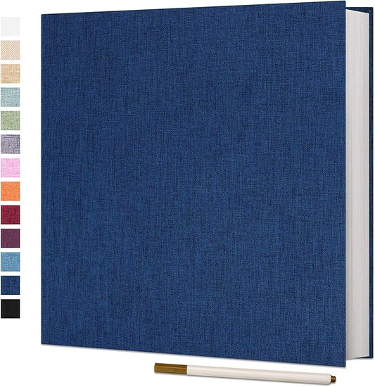 Vienrose Photo Album Self Adhesive 4x6 5x7 3x5 8x10 10x12 Scrapbook Album DIY Scrap Book with A Metallic Pen (13"x12.6" 60 Pages, Blue)