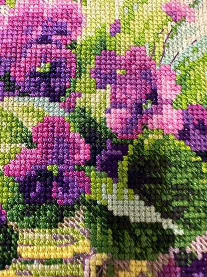 RIOLIS - Violets in a Pot 2091, Cross Stitch Kits 8¾" x 8¾", Cross Stitch Kits for Adults, Floral Counted Cross Stitch Kits, Embroidery Kit for Beginners & Advanced, Crossstitching Kits