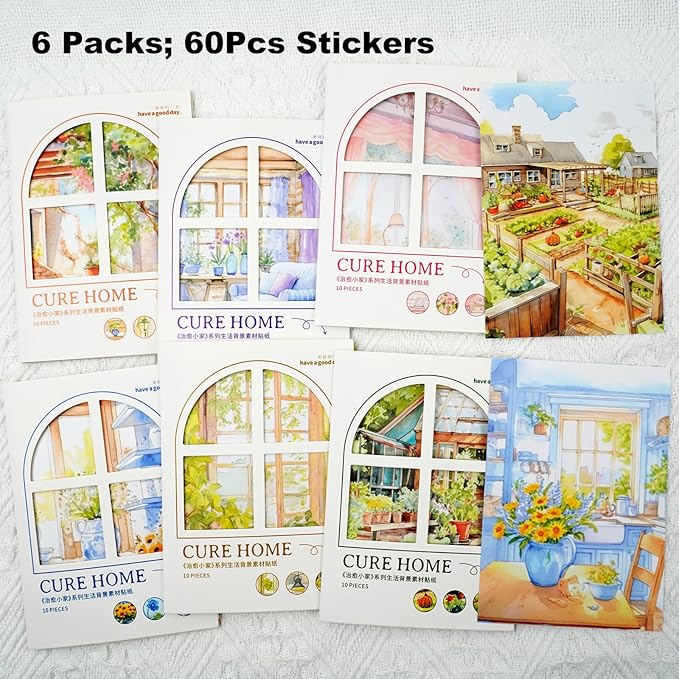 AuriicLeaf Cozy Interior Scene Washi Stickers, 60PCS Vintage Home Aesthetic Stickers for Scrapbooking Journaling Crafting Planner