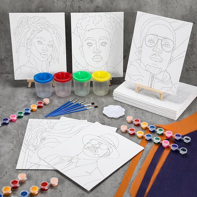 Sherr 140 Pcs 20 Set Pre Drawn Canvas Kit for Painting Craft Sip and Paint Kit for Adults Pre Printed Canvas Painting Favor for Virtual DIY Birthday Gifts Adult's Date Party(Cool Gentlemen and Lady)