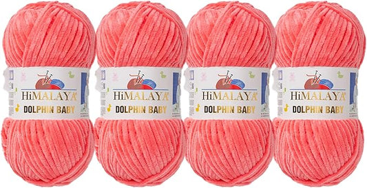 4 Skein/Pack Himalaya Dolphin Baby Chenille Yarn, Each Ball 100 gr (3.5 oz), 120 m (132 Yards), 100% Polyester, Super Bulky Baby Blanket Velvet Amigurumi Yarn, 80332 - Baby Pink