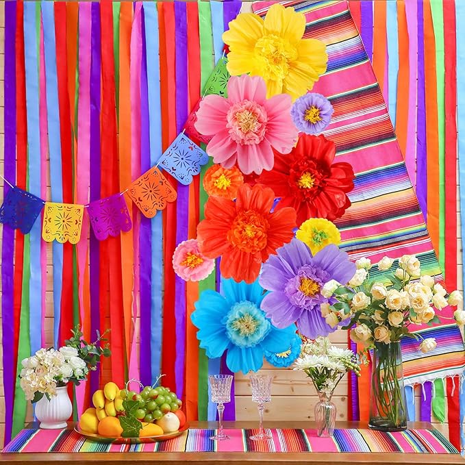 Crowye 12 Pcs Large Colorful Tissue Paper Flowers Decorations 20 Giant Fiesta Craft Crepe Paper Flowers for Wall Decor Backdrop Mexican Wedding Birthday Carnival Party (Cute Color)