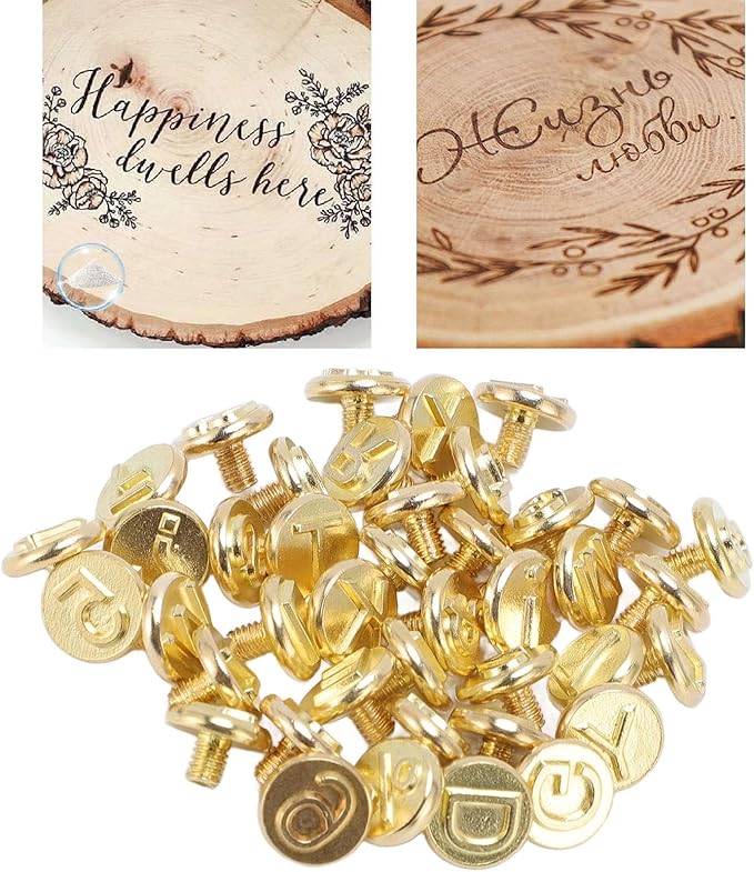 Wood Burning Tip Set 43pcs Brass Alphabet Number Symbol Wood Burning Tool Kit for DIY Craft Embossing Carving on Wood Leather Paper