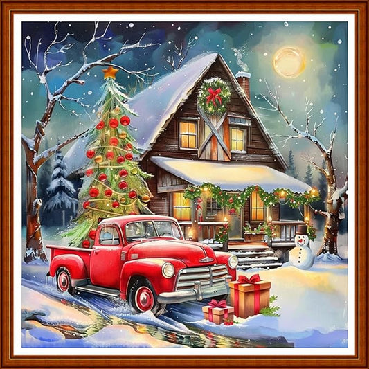 Joyhoor Stamped Cross Stitch Kits for Beginners Needlepoint Kits for Adults Embroidery Kits 11CT Counted Cross Stitch Kits Printed Embroidery Pattern-Christmas Snow Scenery 18x18 inchs