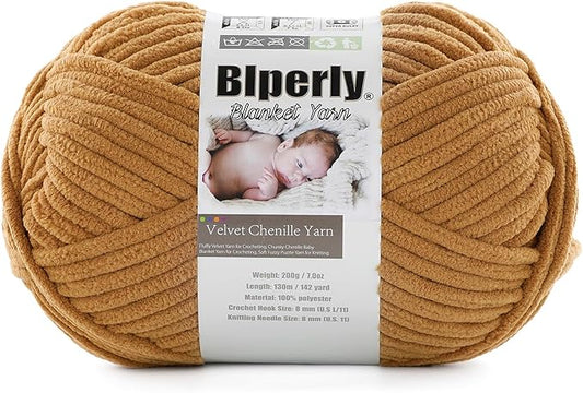 6 Super Bulky Velvet Chenille Yarn for Crocheting - 1 Skein of 200g/7 oz - Ultra Soft Heavy Weight Chunky Knitting Yarn for Baby Blankets, Amigurumi, Home Decor（Camel，1 Skein）