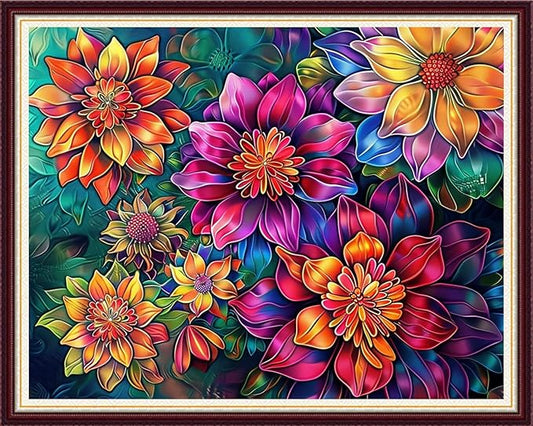 Joycasa Stamped Cross Stitch Kits for Beginners Full Range of Cross Stitching 11 CT Printed Cross Stitch Kit for Adults Cross-Stitch Patterns Needlepoint Kits-Magical Flowers 16x20 inchs