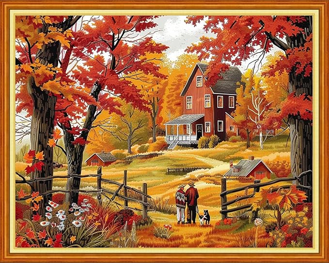 Funchey Stamped Cross Stitch Kits, DIY Cross Stitch Pattern for Adults Beginners Needlepoint Kits Embroidery Kit Arts and Crafts 11CT&Autumn Scenery 16x20 inch