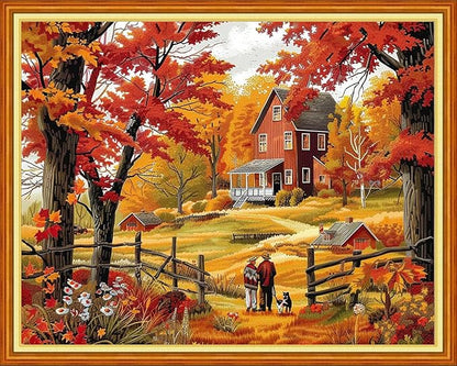 Funchey Stamped Cross Stitch Kits, DIY Cross Stitch Pattern for Adults Beginners Needlepoint Kits Embroidery Kit Arts and Crafts 11CT&Autumn Scenery 16x20 inch