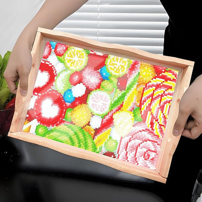 FGbaby DIY 5D Candy Diamond Painting Wood Serving Tray with Handles Diamond Art Decorative Decor Serving Trays Wooden Tray for Breakfast in Bed, Patio, BBQ, Coffee Table, Party –Great for Lap & Couch