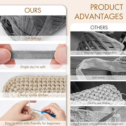 NICEEC 6 Skeins Soft Tape Yarn, Easy Crohcet Raffia, Crochet & Knitting, Paper Ribbon Yarn for DIY Craft Gift Wrapping Total Length 1.76oz×6/109yds×6 - Dark Gray