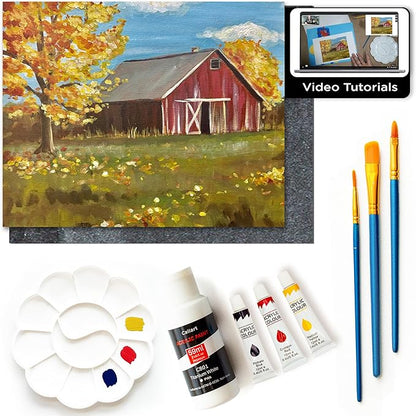 Painting4Real DIY Art Painting Kit for Adults – Learn to Paint Barn to The Peaks with Video Tutorials – 9 Pieces Acrylic Paint Set for Adults –Perfect Christmas Crafts & Holiday Gifts for Art Lovers