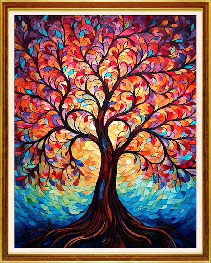 Joycasa Stamped Cross Stitch Kits for Beginners Full Range of Cross Stitching 11 CT Printed Cross Stitch Kit for Adults Cross-Stitch Patterns Needlepoint Kits- Colorful Tree of Life 16x20 inchs