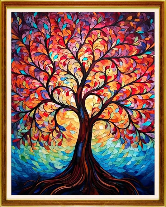 Joycasa Stamped Cross Stitch Kits for Beginners Full Range of Cross Stitching 11 CT Printed Cross Stitch Kit for Adults Cross-Stitch Patterns Needlepoint Kits- Colorful Tree of Life 16x20 inchs