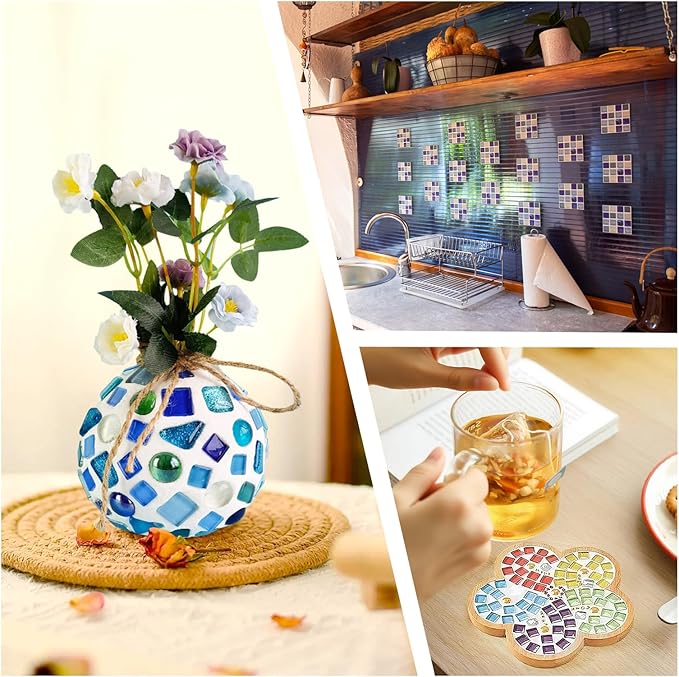 Breelytic 350pcs Mosaic Tiles for Crafts Mixed Colors and Irregular Shapes, Glass Mosaic Kits with Storage Box Stained Glass Pieces for Adults for DIY Art Crafts, Home Decoration