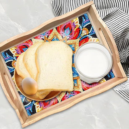 DIY Art Painting Wooden Tray Kit, Food Tray with Handle Diamond Painted Table Decoration Tray, for Breakfast, Bar Dinner Table Diamond Dots Gem Painting Art Set for Beginners (#23-Mandala)