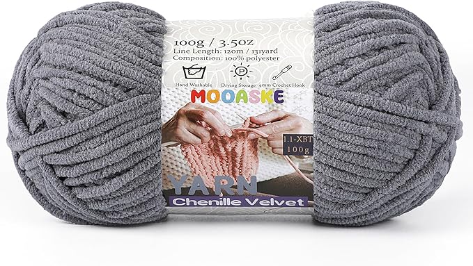 Chunky Yarn for Crocheting and Knitting - Easy to Use Plush Chenille Super Bulky Yarn 100g/131yds - Ultra Soft Velvet Baby Blanket Yarn for Beginners & Amigurumi Projects, Charcoal Gray