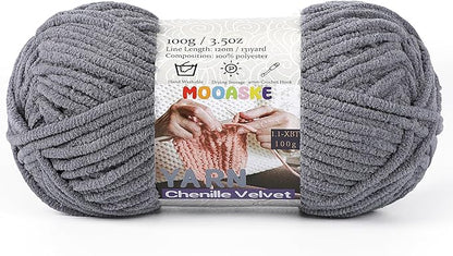 Chunky Yarn for Crocheting and Knitting - Easy to Use Plush Chenille Super Bulky Yarn 100g/131yds - Ultra Soft Velvet Baby Blanket Yarn for Beginners & Amigurumi Projects, Charcoal Gray