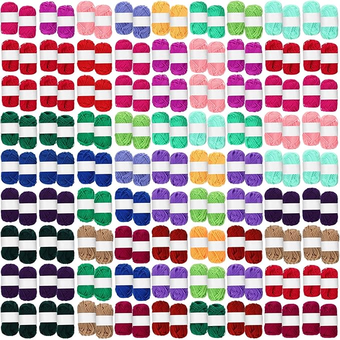 Nuogo 150 Rolls Acrylic Crochet Yarn Bulk 3300 Yards Knitting Acrylic Yarn Skeins Soft Mini Soft Crochet Skeins Multicolor for Knitting Handcraft Weaving Projecting Kit(Mixed Colors)