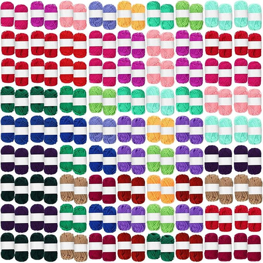 Nuogo 150 Rolls Acrylic Crochet Yarn Bulk 3300 Yards Knitting Acrylic Yarn Skeins Soft Mini Soft Crochet Skeins Multicolor for Knitting Handcraft Weaving Projecting Kit(Mixed Colors)