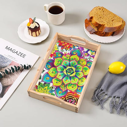 EWJRNSF Diamond Art Kits for Adults Wooden Serving Trays with Handles, 5D Diamond Painting Big Gem Arts and Craft Gifts Trays Decor Gift Home Decor 7.8x11.8 Inches Succulence B
