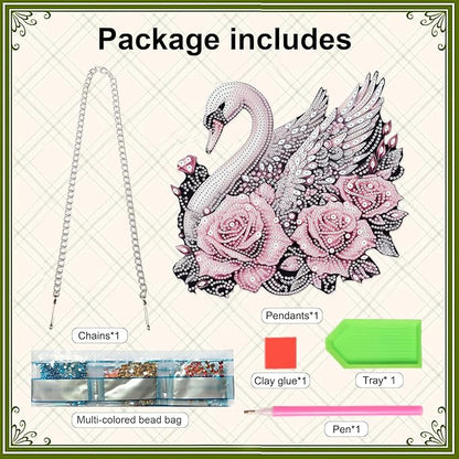 Diamond Art Painting Pendant Ornament Kits 5D Diamond Art Painting Art Hanging Kit Rose Swan DIY Diamond Crystal Window Door Pendant Kit for Adults Gift Wall Home Christmas Decoration (24.2x23 cm)