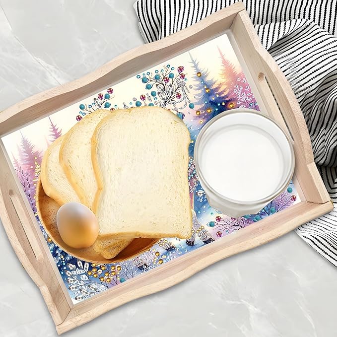 DIY Diamond Art Painting Wooden Tray Kit With Handle, Food Tray for Breakfast, Bar Dinner Table Decoration, Diamond Dots Gem Painting Art Set for Beginners - Christmas Elk