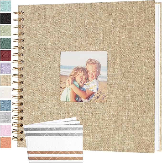 Scrapbook Photo Album 10x10 Inches 40 Pages Hardcover Kraft Paper Linen Cover Scrap Book Memory Book DIY Scrapbook Albums for Wedding Baby Boyfriend Travel Anniversary Family, Khaki