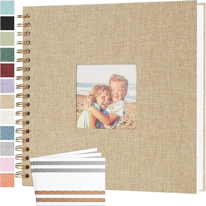 Scrapbook Photo Album 10x10 Inches 40 Pages Hardcover Kraft Paper Linen Cover Scrap Book Memory Book DIY Scrapbook Albums for Wedding Baby Boyfriend Travel Anniversary Family, Khaki