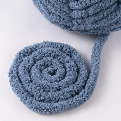 Blue Jumbo Chunky Chenille Yarn for Crocheting, Thick Plush Yarn for Hand Knitting Blankets, Super Soft Bulky Yarn for DIY Projects, 2 Jumbo Pack