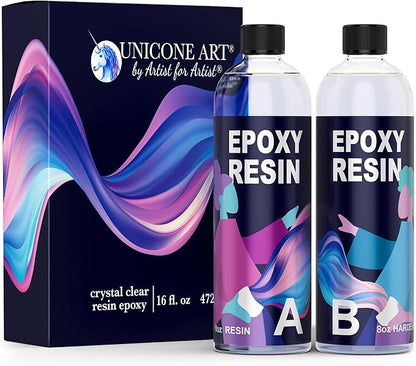Epoxy Resin Kit 16 Ounce- (8oz Resin + 8oz Hardener) Resin Epoxy Craft Kit Gift- Non-Toxic, Crystal Clear, Odor-Free, UV Resistant, High Gloss Art Resin - Craft Stunning Creations with Ease (16oz)