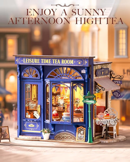 Rolife DIY Dollhouse Miniature House Kit 1:18 Edwardian Tea Room with Openable Facade, Diorama Building Model Kit Crafts for Adults Home Decor Creative Gift for Women Men