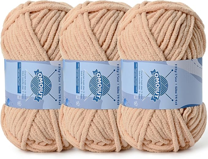 3 Pack Chunky Chenille Yarn for Crocheting，Baby Yarn for Crocheting Soft Blankets，Bulky Yarns for Crochet Amigurumi，300g (223yds) Fluffy Velvet Yarns for Hand Knitting (3 Apricot)