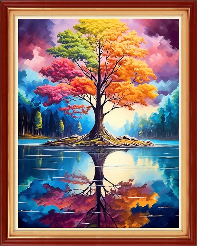 Dooxvey Cross Stitch Kits for Adults Stamped Full Range of Embroidery Starter Kits for Beginners 11CT Printed Cross Stitch Patterns Needlepoint Kits Stamped Crossstitching- Colorful Tree 16x20 inch